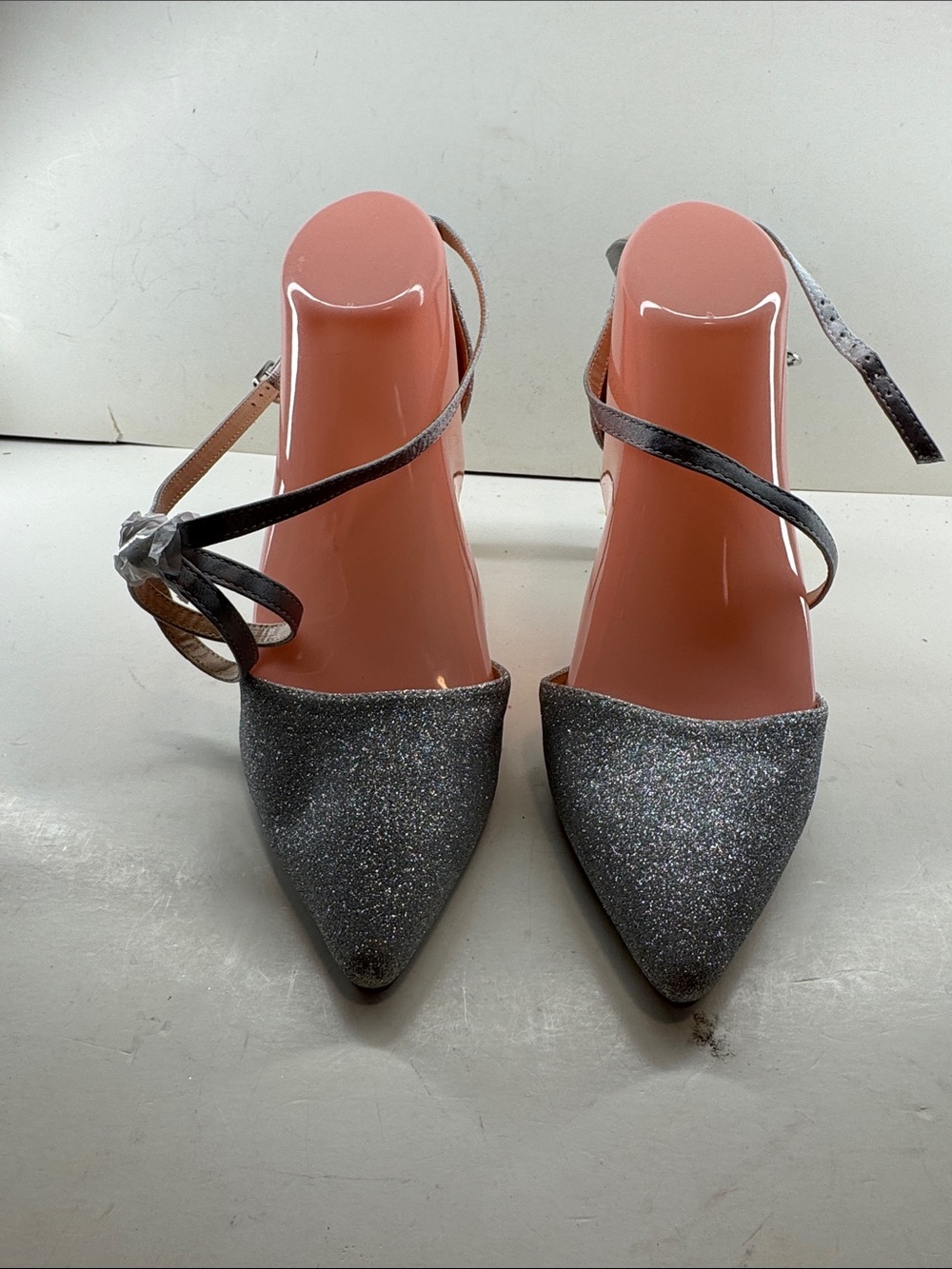 Glitter Pointed-Toe Ankle-Strap Pumps - Silver